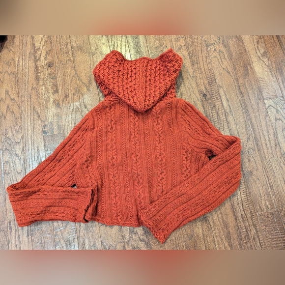 Vintage Y2K Anthropologie wool blend hooded knit crop cardigan,  orange Size XL - Picture 11 of 15